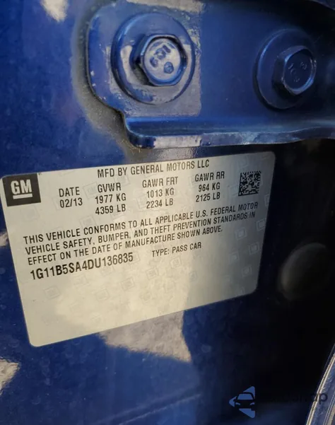 2013 Chevrolet Malibu Ls z USA, uszkodzony, nr VIN 1G11B5SA4DU136835